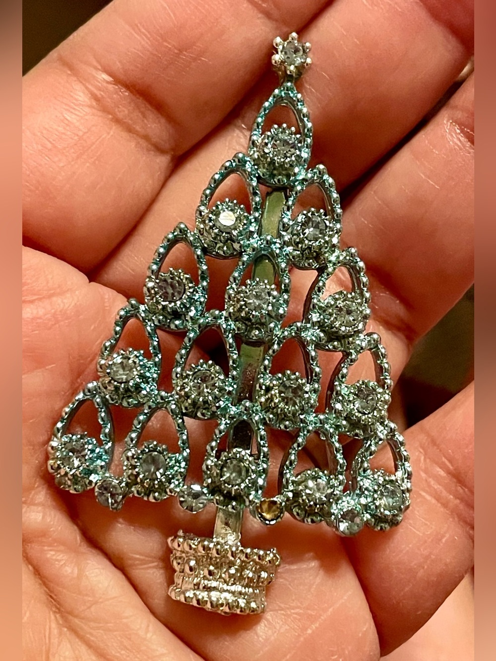 Vintage Silver-Tone Crystal Christmas Tree Brooch - BJ Beatrix